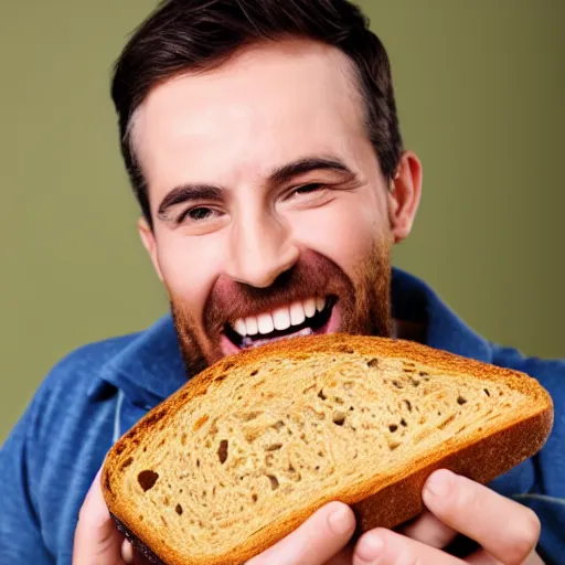 Prompt: Man happily eating mouldy bread