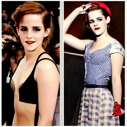 Image similar to pin-up girl Emma Watson and Kristen Stewart