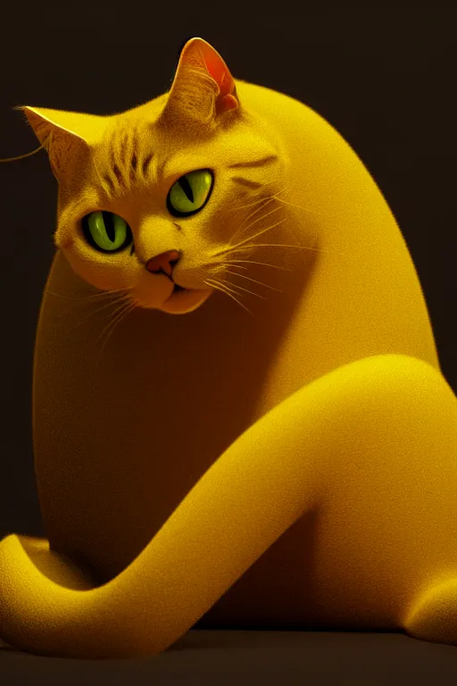 Prompt: perfectly - centered coiled yellow cat, photorealism, hd quality, 8 k resolution, cinema 4 d, hdr dramatic cinematic lighting