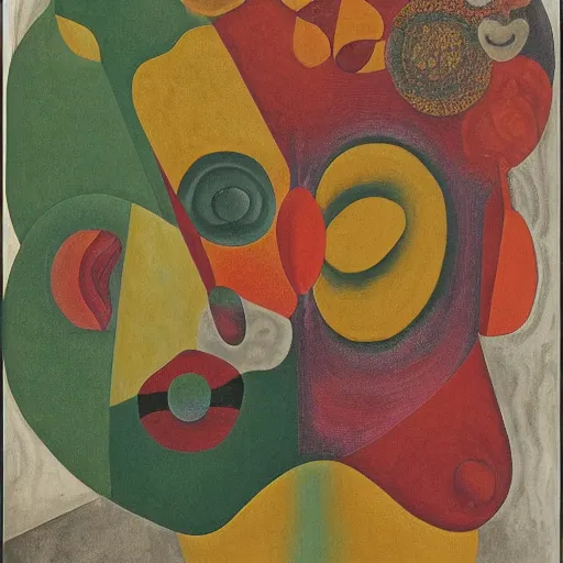 Image similar to floral face portrait by leonetto cappiello and wojciech siudmak and ernst fuchs, anni albers, oil on canvas