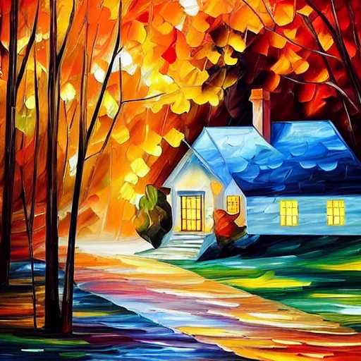 Prompt: cottage inspired by leonid afremov