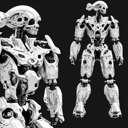 Prompt: cinematic higly detailed intricate skull mecha armor futuristic made of a hard white metallic surface with dramatic lighting