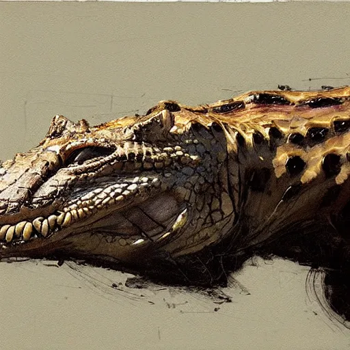 Prompt: jaguar and crocodile morphed together, hybrid mutant animal, jeremy mann painting