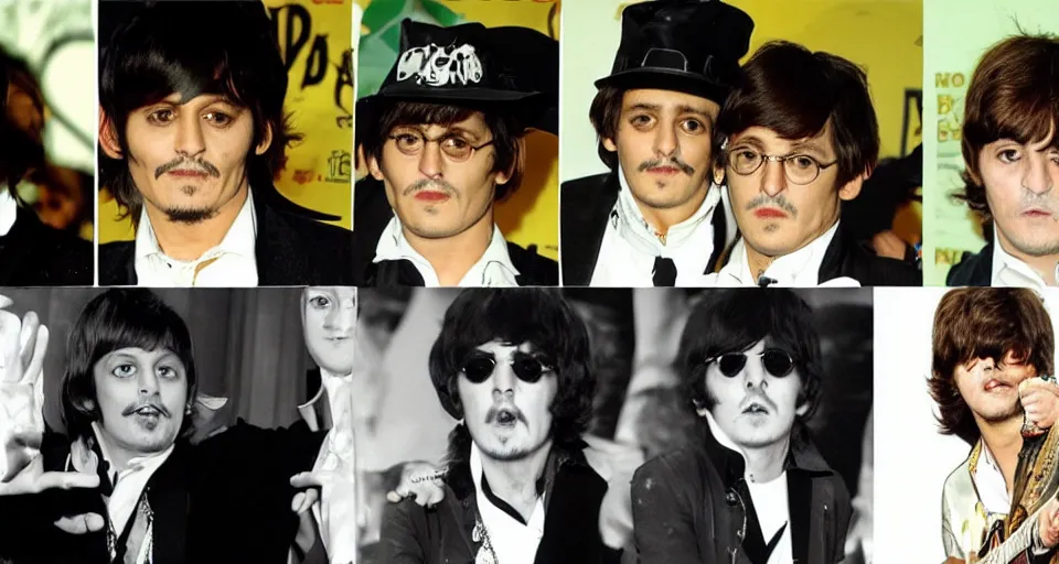 Prompt: Johnny Depp as a member of the Beatles