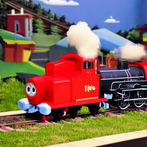 Prompt: red thomas the train going fast