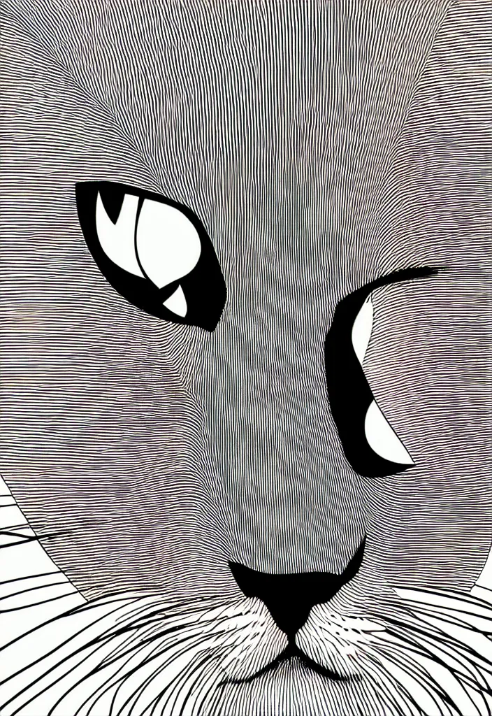 Prompt: extreme closeup of a single cat face, hyper minimalist geometric flat color solid spot color, 9 0 s graphic design art poster design in the style of die gestalten verlag