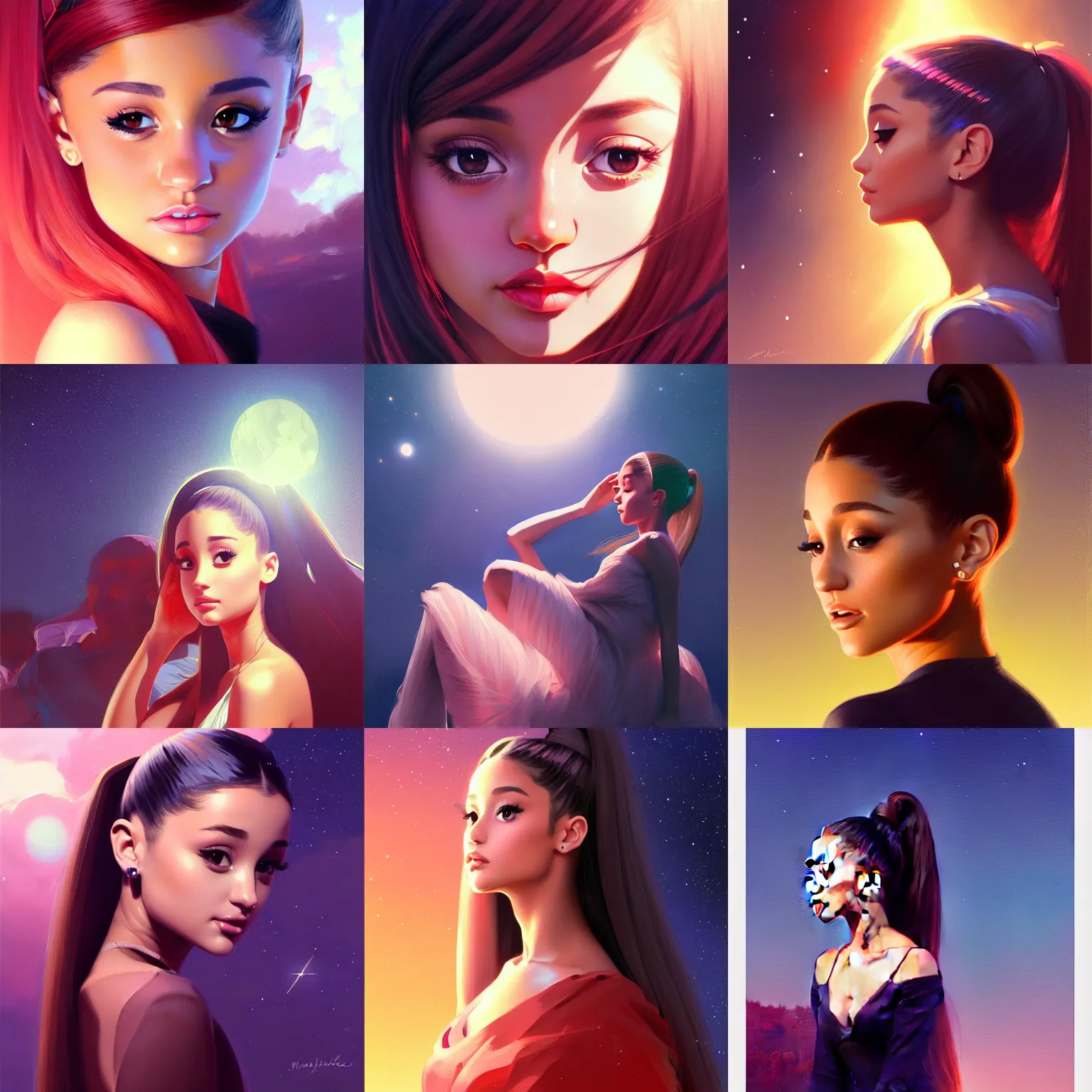 Prompt: curvature of space - time in the wind, fine details ariana grande. night setting. realistic shaded lighting poster by ilya kuvshinov katsuhiro, magali villeneuve, artgerm, jeremy lipkin and michael garmash, rob rey and kentaro miura style, trending on art station