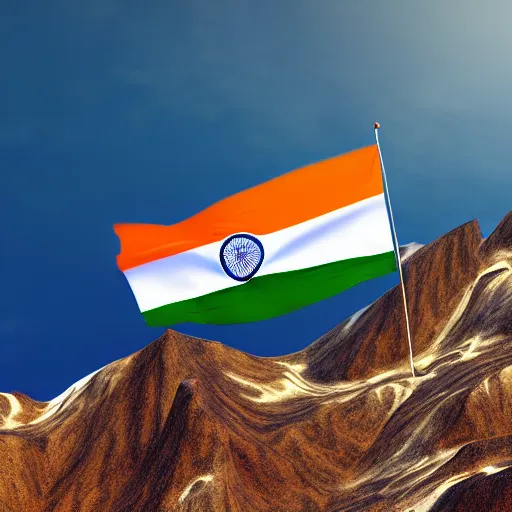 Image similar to highly detailed photo of indian flag hosting on mountain, hyper realistic, art by greg rutsowski, concept art, 8 k detail post - processing