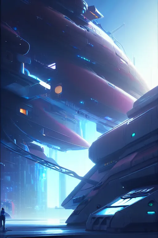 Image similar to spaceship, engineering bay, photo realistic, dynamic lighting, artstation, poster, volumetric lighting, 4 k, award winning, a detailed painting by ross tran hyperdetalized, anime | 2 d game art | official art, smooth, cyberpunk, tech