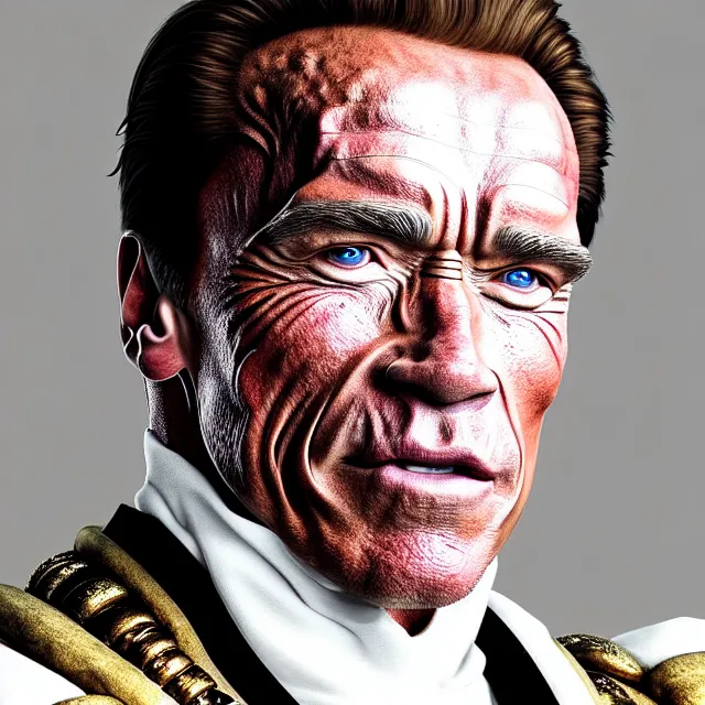 Prompt: epic professional digital portrait art of Arnold Schwarzenegger wearing 17th century clothing, wearing a large white British barrister wig, ,best on artstation, cgsociety, Behance, pixiv, astonishing, impressive, outstanding, epic, cinematic, stunning, gorgeous, much detail, much wow, masterpiece.