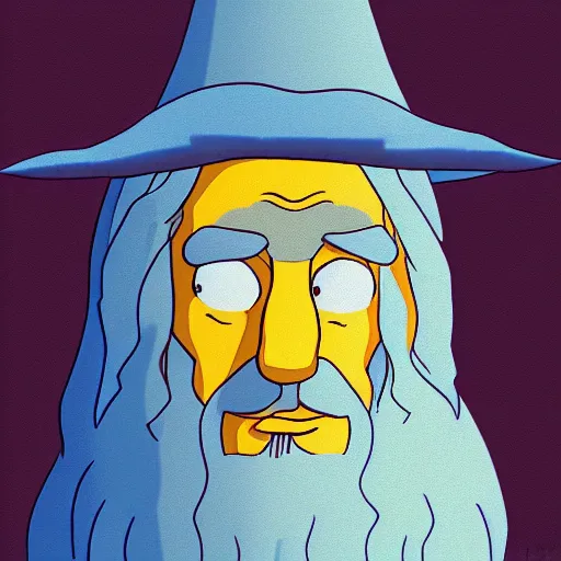 Image similar to gandalf portrait, simpsons cartoon style.