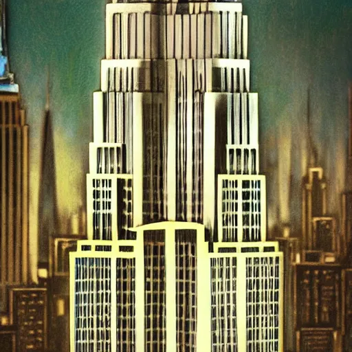 Image similar to Empire state building redesigned by H R Giger, complex, highly detailed, unique, new design