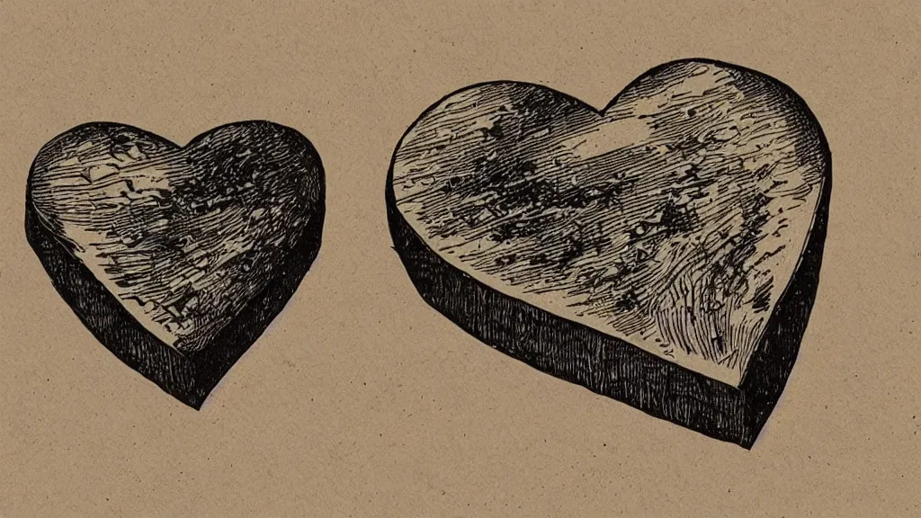 Prompt: a Wood engraving of a heart inside a box