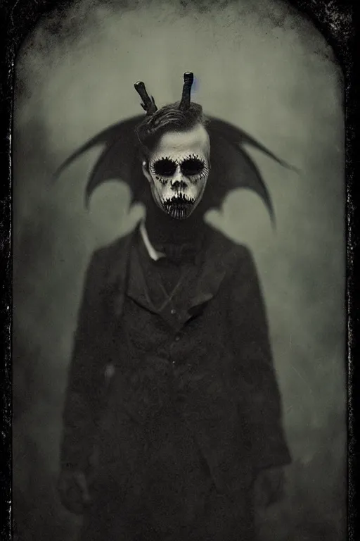 Image similar to a creepy demon, a character portrait, photograph by Kyle Thompson, Victorian England, deviantart, gothic art, deviantart, tintype photograph, goth