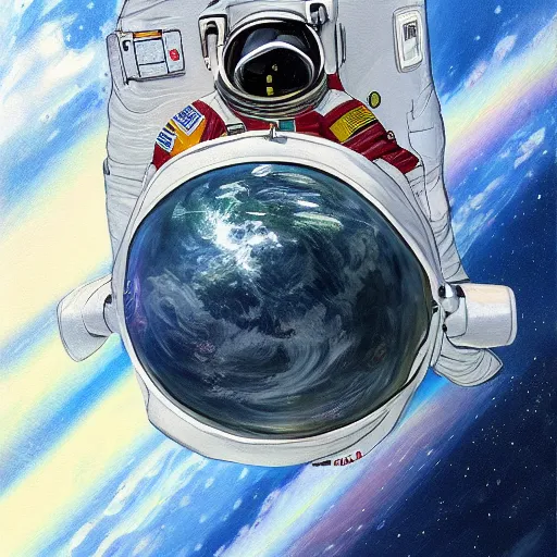 Image similar to a painting of an astronaut floating in a mebula, detailed, digital art, deviantart, artstation, highly detailed, realistic