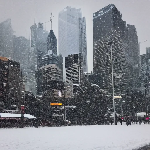 Image similar to sydney city scape, winter wonderland, snowfall, blizzard, inclement weather