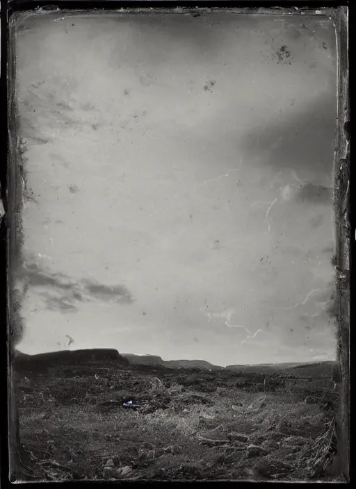 Image similar to old wetplate daguerreotype landscape of the high hills in the sun with black metal monoliths, dubbel negative exposure, explosion of data fragments, fractal, intricate, elegant, highly detailed, parallax, leica, medium format, subsurface scattering, by jheronimus bosch and greg rutkowski and louis jacques mande daguerre