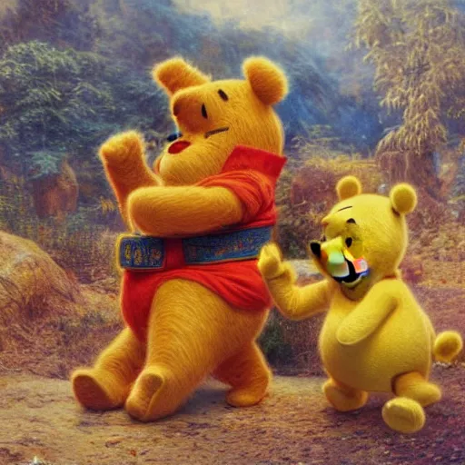 Prompt: xi jinping and winnie the pooh are best friends, cinematic composition, epic dramatic lighting, realistic, hyperdetailed, photorealistic, photograph, epic scale by gaston bussiere