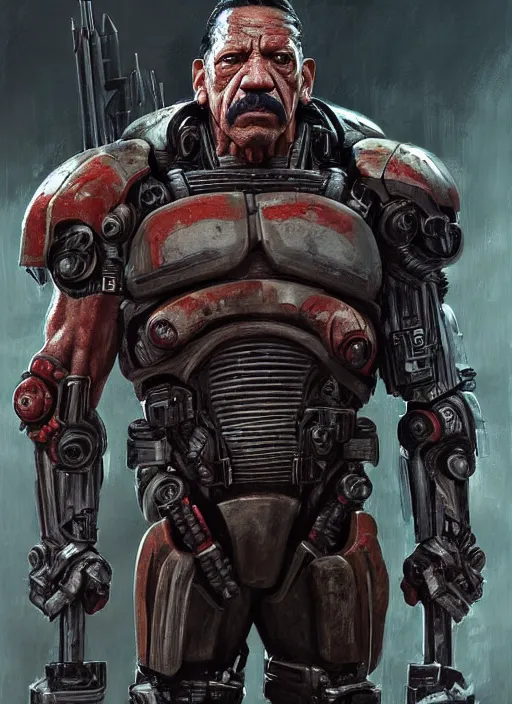 Prompt: danny trejo as victor stone, full body concept, cyborg, borg, strogg, face of a man, terminator, flesh, quake strogg, doom demon, wolfenstein, monstrous, powerful, symmetry, symmetrical, concept art by ruan jia and greg rutkowski