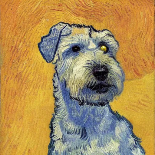 Prompt: portrait of a wheaten terrier by van gogh