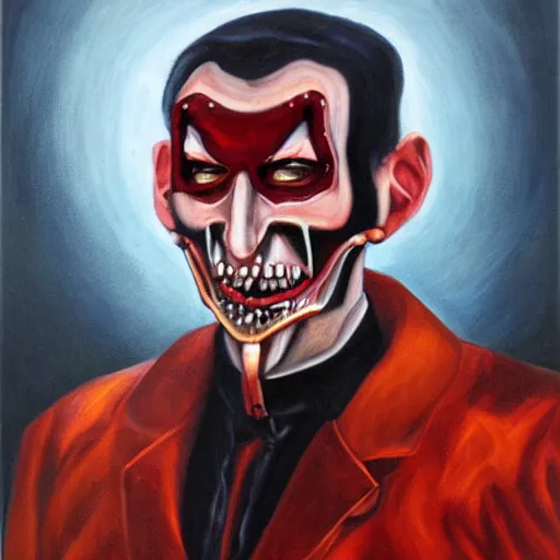 Prompt: oil portrait of cyborg Dracula