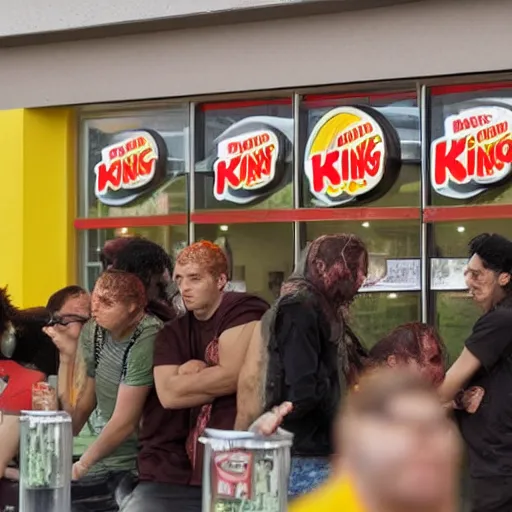 Image similar to Zombies waiting at a Burger King to eat lunch,