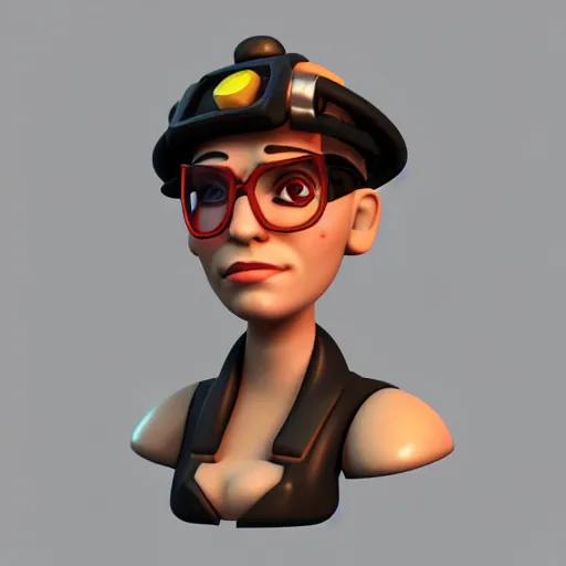 Image similar to 3 d render portrait of engineer from team fortress 2 by valve as a woman, 4 k, 8 k, hd, high resolution, highly detailed, ultra realistic faces, trending on artstation