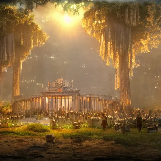 Prompt: diorama of an elaborate outdoor theater complex, cinematic concept art, godrays, golden hour, natural sunlight, 4 k, clear details