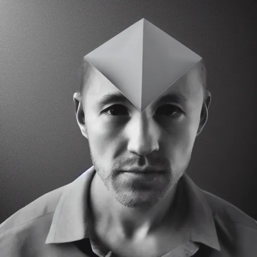 Image similar to man with a hexagonal bipyramid floating above their head, portrait, photorealistic, 4 k, studio lighting