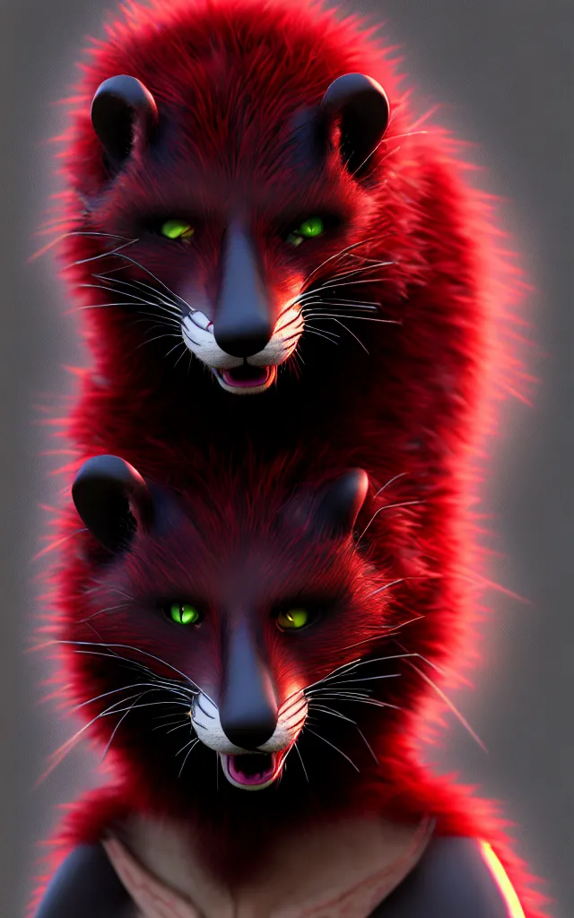 Image similar to furry - male - red - black - weasel - chaos theorist - fursona uhd ue 5 visual novel pc game expressions, photorealistic