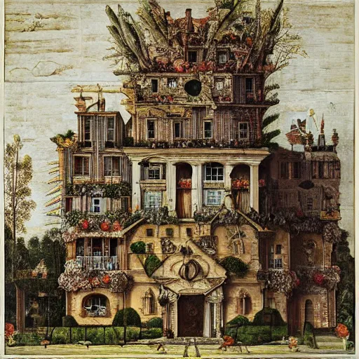 Prompt: an old mansion, by arcimboldo