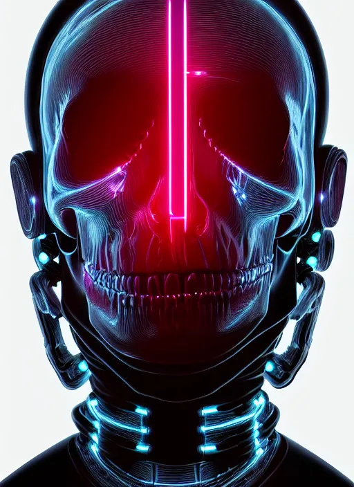 Image similar to symmetry!! portrait of frosted plastic wrapped skull, sci - fi, tech wear, glowing lights!! intricate, elegant, highly detailed, digital painting, octane render, photo realistic