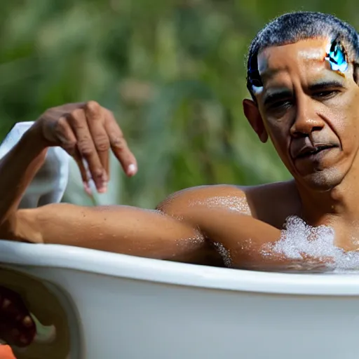 Prompt: Obama in a bath full of beans