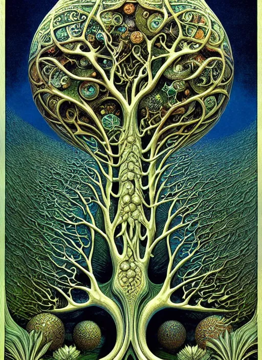 Image similar to tree of life by roger dean and andrew ferez, art forms of nature by ernst haeckel, divine chaos engine, symbolist, visionary, art nouveau, botanical fractal structures, organic, detailed, realistic, surreality