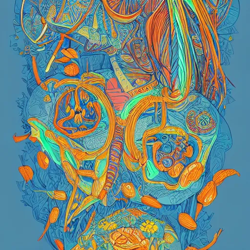 Image similar to a handsome beautiful man made up of carrots, an ultrafine detailed illustration by james jean, intricate linework, bright colors, final fantasy, behance contest winner, vanitas, angular, altermodern, unreal engine 5 highly rendered, global illumination, radiant light, detailed and intricate environment