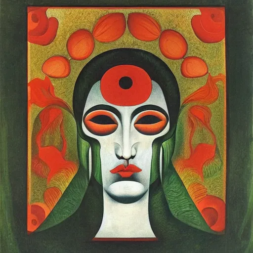 Image similar to floral face portrait by leonetto cappiello and wojciech siudmak and ernst fuchs, anni albers, oil on canvas