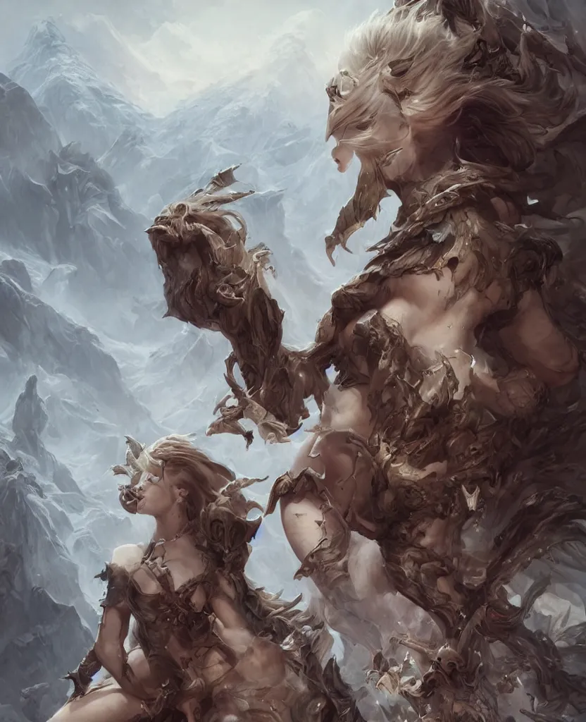 Image similar to demoness female, glacier landscape, norway, D&D, fantasy, intricate, elegant, highly detailed, digital painting, artstation, octane render, concept art, matte, sharp focus, illustration, hearthstone, art by Artgerm and Greg Rutkowski and Alphonse Mucha