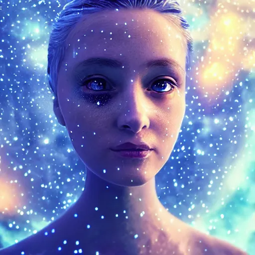 Image similar to portrait of a magical fairy made of galaxies, highly detailed, realistic, octane render, comic book art, space travel