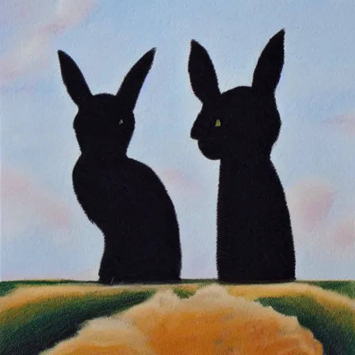 Image similar to two black cats riding on back of llama, andes, matte