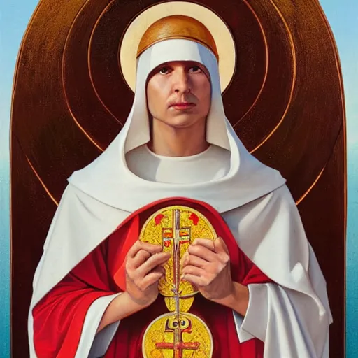 Prompt: a painting of trixie mattel as a byzantine saint by thomas blackshear