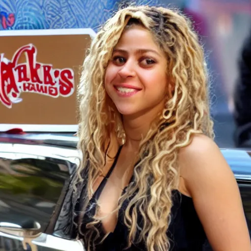 Image similar to Shakira selling street hamburgers