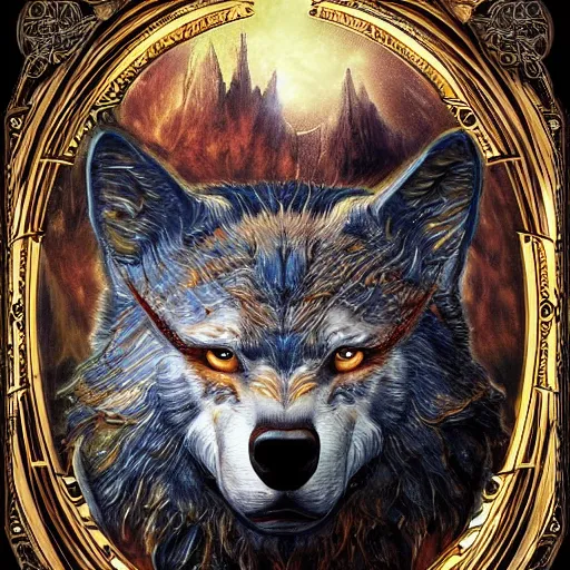 Prompt: portrait of werewolf made with porcelain by Jeff Easley and Peter Elson + beautiful eyes, beautiful face + symmetry face + border and embellishments inspiried by alphonse mucha, fractals in the background, galaxy + baroque, gothic, surreal + highly detailed, intricate complexity, epic composition, magical atmosphere + masterpiece, award winning + trending on artstation