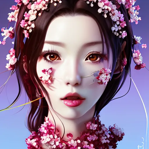 Prompt: the portrait of the absurdly beautiful, graceful, elegant, gorgeous, fashionable photorealistic anime idol western woman made of cherries and cherry blossoms with tears, an ultrafine hyperdetailed illustration by kim jung gi, irakli nadar, intricate linework, bright colors, octopath traveler, final fantasy, unreal engine highly rendered, global illumination, radiant light, intricate environment