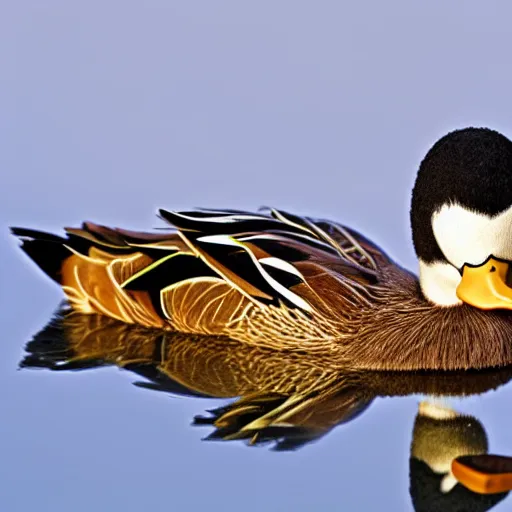 Prompt: a duck wearing a human neck choker
