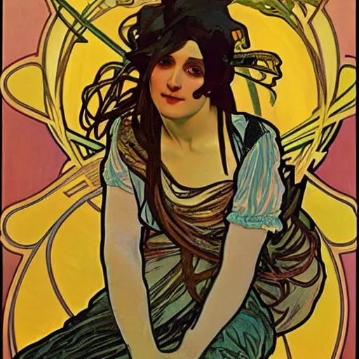 Image similar to punk, painted by alphonse mucha