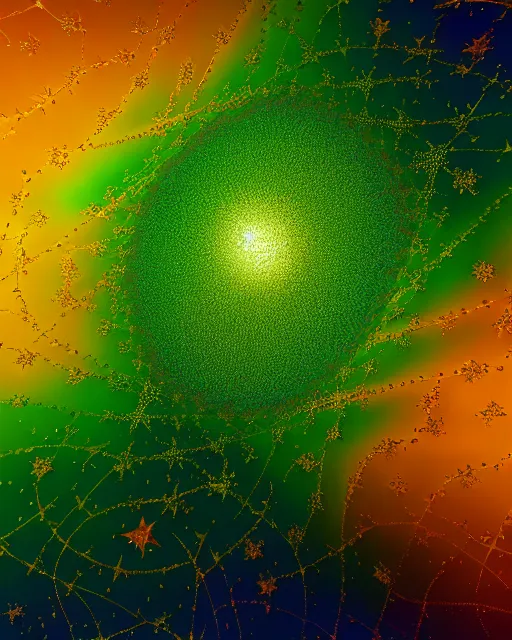 Image similar to a perfect green eye reflecting a sky full of stars aticama desert, hyper realistic, fractal algorightmic art, art station, coherent design, symmetrical, vivid color, complementary color, golden ratio, detailed, sharp lines, intricate, rainbowshift, in unreal 3 d engine, nvidia optix, ray tracing, octane render