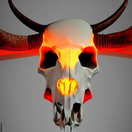 Prompt: glowing cow skull by leesha hannigan, ross tran, thierry doizon, orange glow, smooth colors,