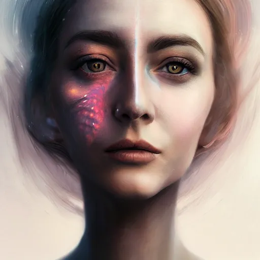 Image similar to face portrait of a woman, inspired by mandy jurgens, fractal crown, light make up, 4 k, high detailed, illustration