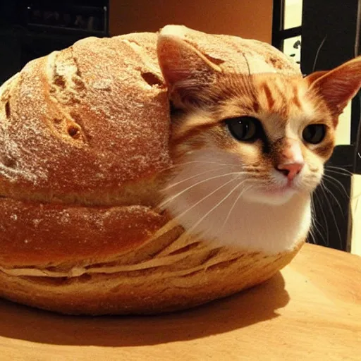 Image similar to a cat made of bread