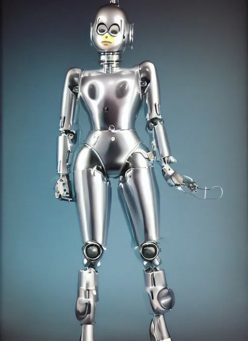 Image similar to airbrush svelte chrome robot being kawaii in the style of sorayama